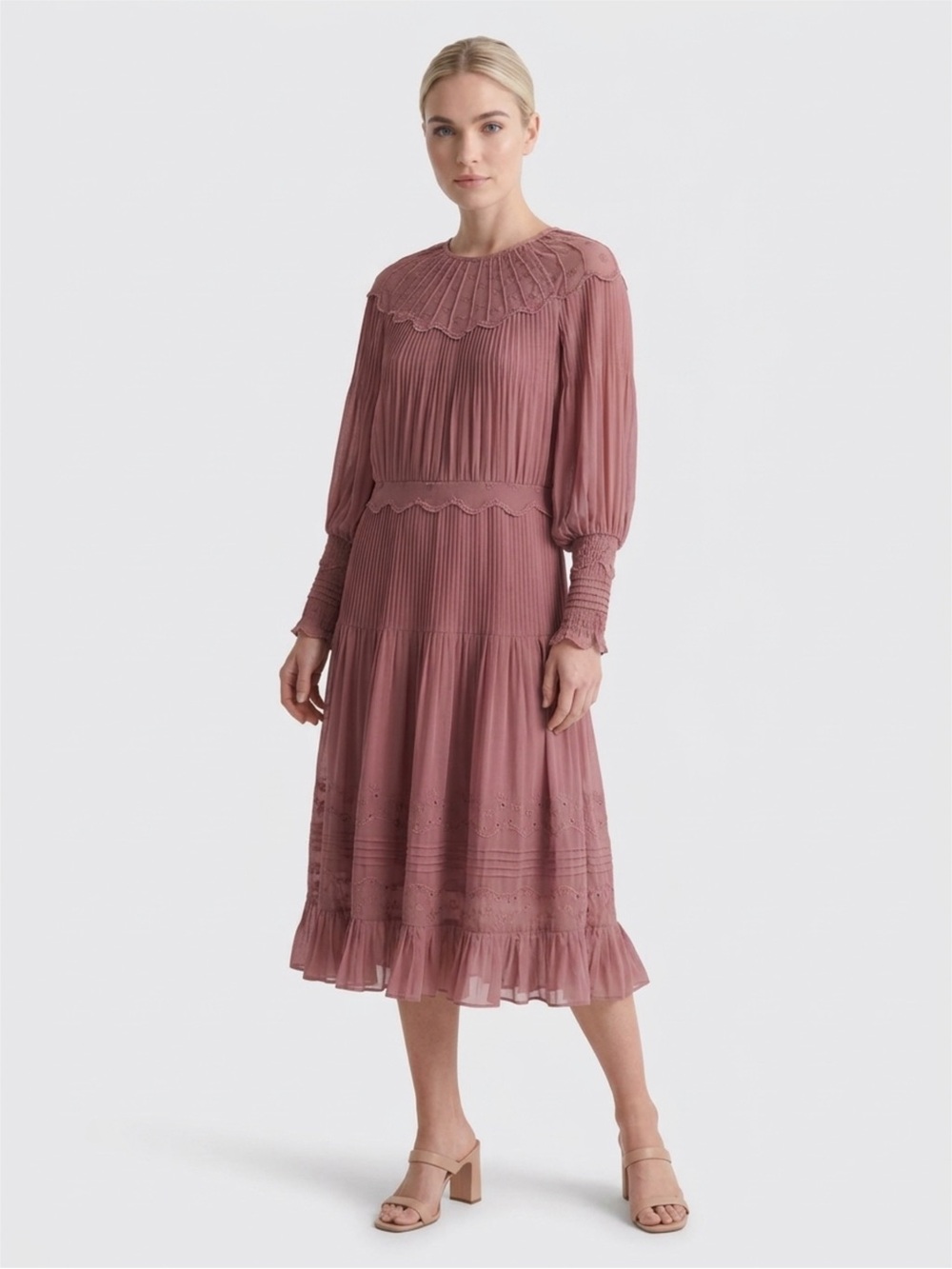 Ulla Johnson Dusty Mauve Pleated Maxi Dress